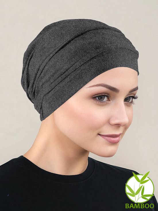 Bamboo Pleated Cap Charcoal Gray