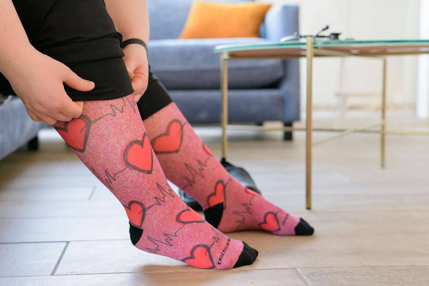 360 Heart Station Blue (EXTRA WIDE CALF): LG/XL (shoe size 10-13)