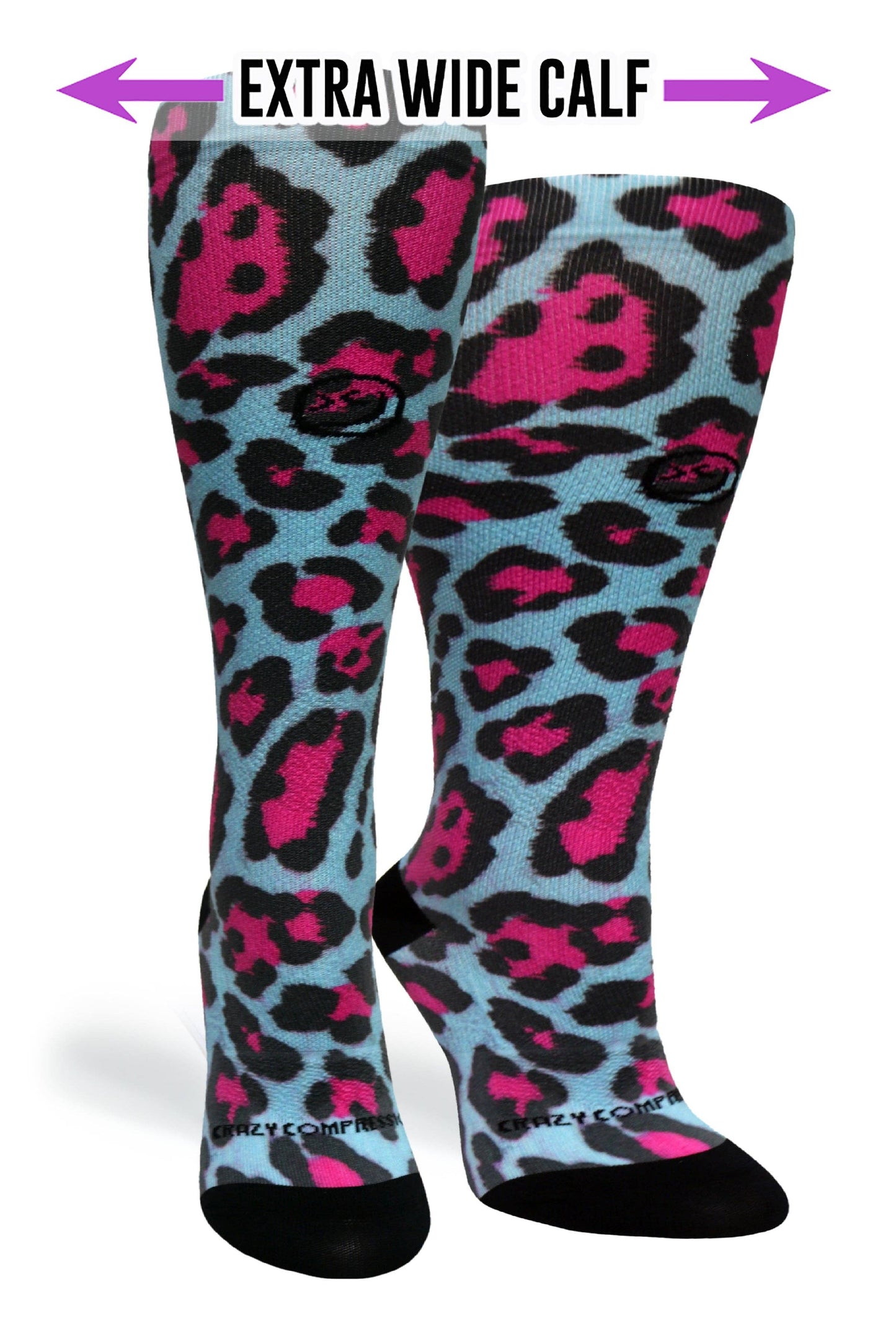360 Cheetah Blue OTC Compression Socks (Standard & Extra Wide): SM/MD (shoe size 7-10) / Standard 15-20mmhg / Standard Width