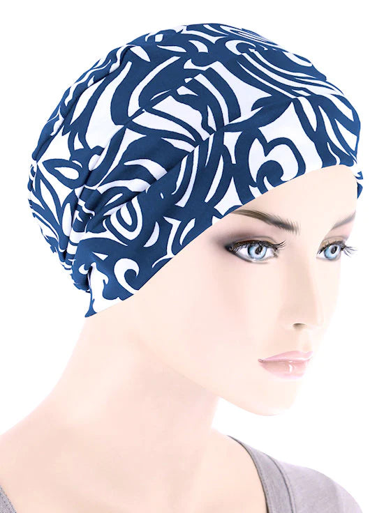 Royal Blue Swirl Chemo Cloche Cap