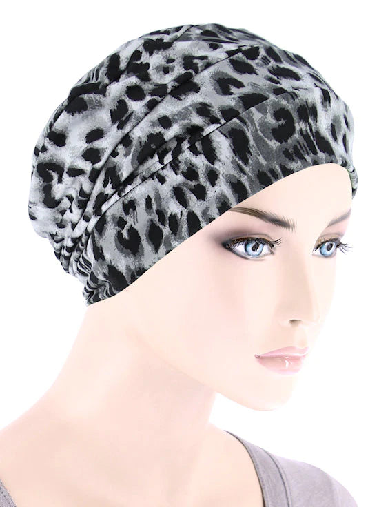 Black Gray Leopard Chemo Cloche Cap