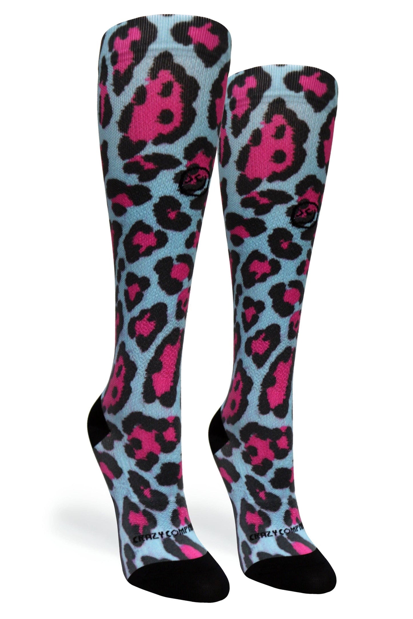 360 Cheetah Blue OTC Compression Socks (Standard & Extra Wide): SM/MD (shoe size 7-10) / Standard 15-20mmhg / Standard Width