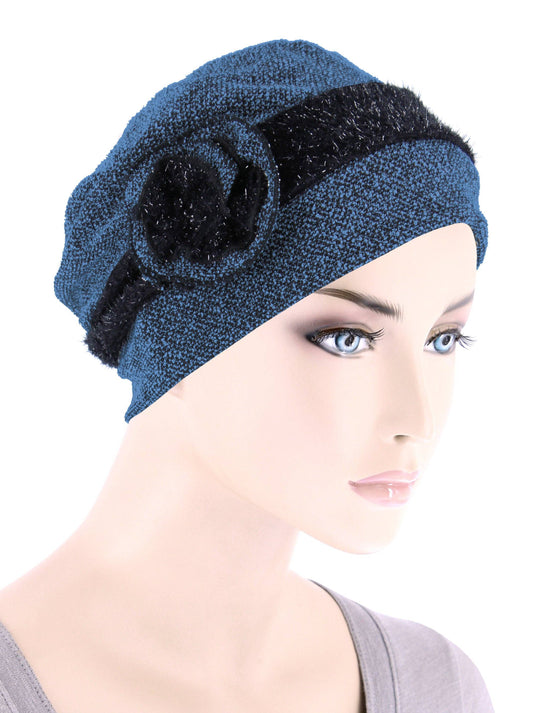 Winter Hat Cap Rosette Blue
