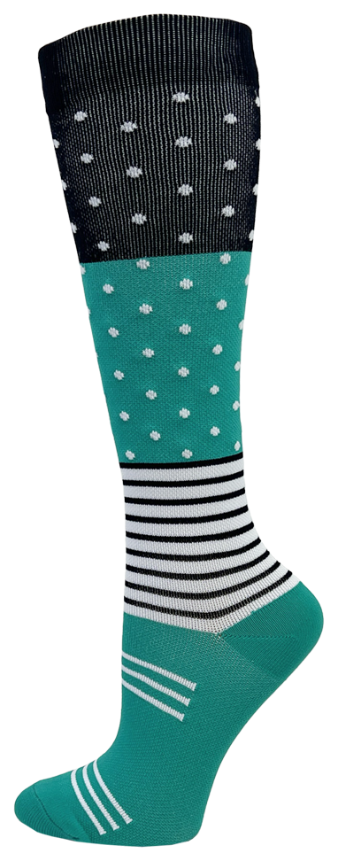 Teal Dots & Stripes Fashion Compression Knee High Socks  : Reg