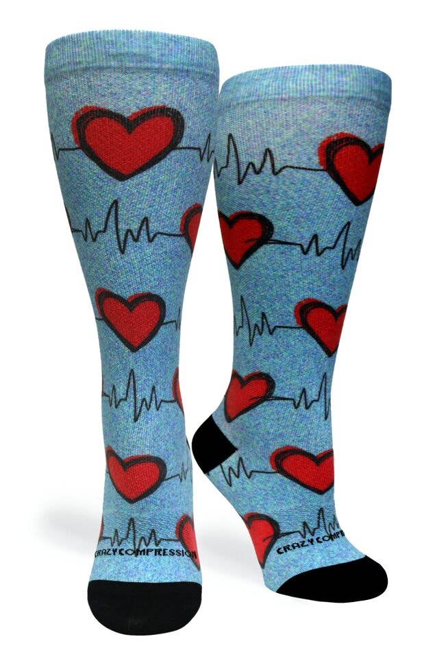 360 Heart Station Blue (EXTRA WIDE CALF): LG/XL (shoe size 10-13)