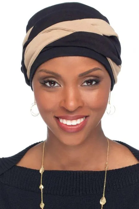 Braided Becky Turban & Headband Set - Black/Khaki