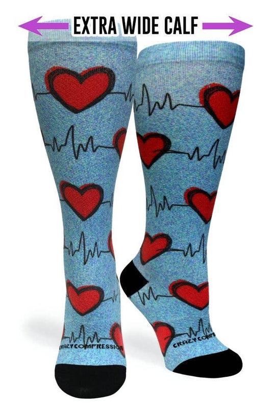 360 Heart Station Blue (EXTRA WIDE CALF): LG/XL (shoe size 10-13)